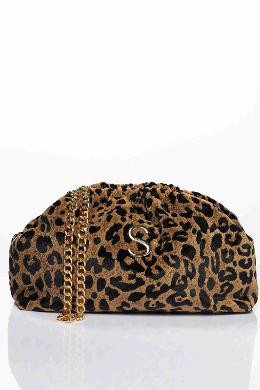 Bucket Tasche Sorena Leopard Velvet Brown